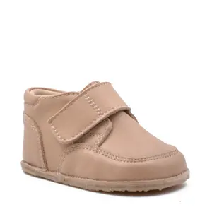 Ghete barefoot copii, din piele naturala cu scai si talpa din cauciuc, latte, LUY- RO-14-latte-23-By Pebebe