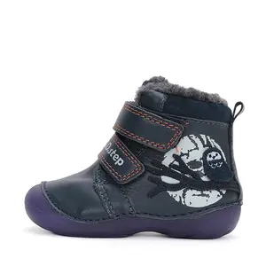 Ghete copii, piele naturala, talpa flexibila si fluorescentă, imblanite, bleumarin, bufnita, D.D.Step- W015-42249B-24-D.D. Step