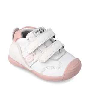 Pantofi copii, piele naturala, Biogateo Sport, alb, roz, Biomecanics- 221001-B-22-Biomecanics