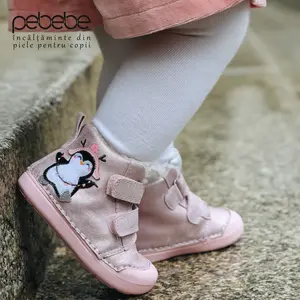 Ghete fete, piele naturala, talpa flexibila, captusite, roz, pinguin, D.D.Step- W066-42268A-25-D.D. Step