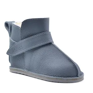 Cizme din piele pentru copii, talpa flexibila, imblanite, albastru fume- RO-106-26-24-By Pebebe