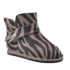 Cizme din piele pentru copii, talpa flexibila, imblanite, animal print- RO-106-24-24-By Pebebe