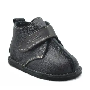 Ghete copii, primii pasi, piele naturala, captuseala textila, talpa felxibila, negru- RO-122-1-24-By Pebebe