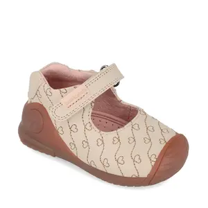 Pantofi fete, piele naturala, Biogateo Casual, crem print inimioare, Biomecanics- 241100-B677-24-Biomecanics