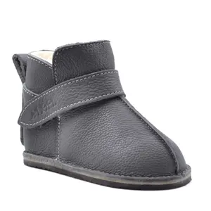 Cizme din piele pentru copii, talpa flexibila, imblanite, gri- RO-106-22-24-By Pebebe