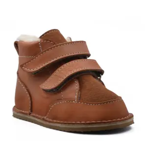 Ghete copii Barefoot, piele naturala, captuseala din blana, talpa felxibila, maro cognac, Stuy_RO-115-3-17_Pebebe