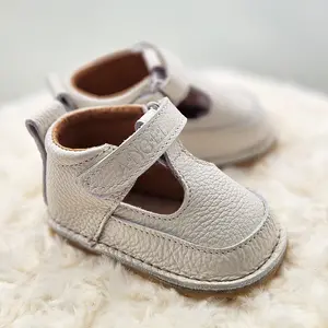 Pantofi barefoot fete, talpa flexibila, decupati, crem, Bamby- RO-501-1-17-