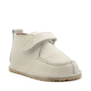 Pantofi din piele naturala pentru copii, talpa cauciuc, scai, Bubu, crem- RO-110-11-22-By Pebebe