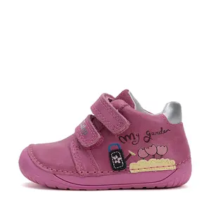 Pantofi fete, piele naturala, barefoot, primii pași, flori, roz inchis, D.D. Step- S070-51253-25-D.D. Step