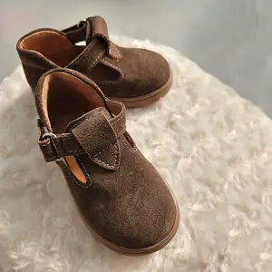Pantofi fete, piele naturala, talpa flexibila, decupati, maro inchis, Pony- RO-302-3-25-By Pebebe