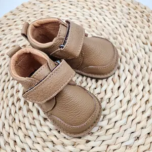 Pantofi primii pasi, barefoot Copii, talpa flexibila, maro, Smiley- RO-500-3-24-By Pebebe