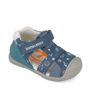 Sandale baieti, piele naturala, talpa flexibila, protectie degete, Biogateo Casual, albastru, Biomecanics_252116-A556-18_Pebebe