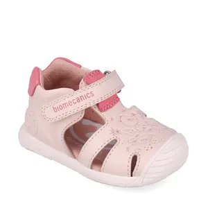 Sandale fete, piele naturala, talpa flexibila, protectie degete, Biogateo Casual, print roz, Biomecanics- 252108-B779-25-Biomecanics