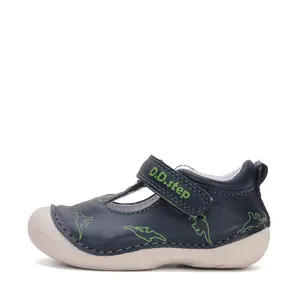 Pantofi baieti, piele naturala, decupati, primii pași, bleumarin, dinozaur, D.D. Step_H015-51976A-19_Pebebe