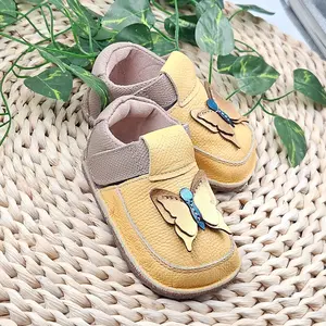 Pantofi barefoot copii, primii pasi, piele naturala, talpa flexibila, fluturas auriu_RO-16-8-22_Pebebe