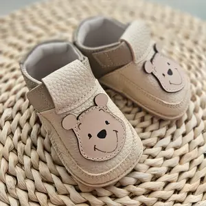 Pantofi barefoot copii, primii pasi, piele naturala, talpa flexibila, grej, ursulet_RO-16-16-22_Pebebe