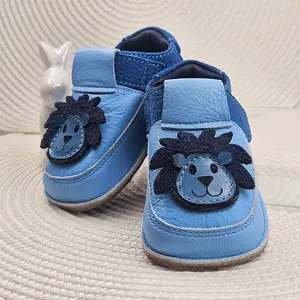 Pantofi pentru primii pasi din piele naturala, talpa flexibila, albastru, model cu leu_RO-16-19-24_Pebebe