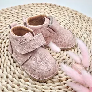 Pantofi primii pasi fete, piele naturala, barefoot, talpa flexibila, culoare roz, Smiley_RO-500-1-22_Pebebe