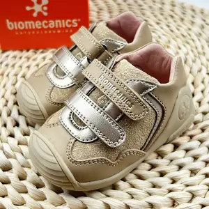 Pantofi Biomecanics Fete, piele naturala, primii pași, sustinere calcai, BioGateo, culoare bej, inimioare- 251103-B547-25-Biomecanics