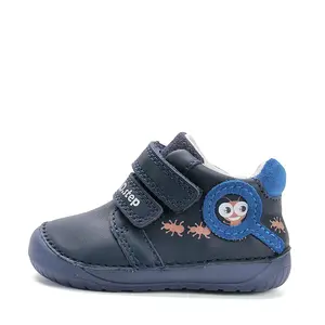 Pantofi D.D. Step baieti, piele naturala, barefoot, primii pasi, talpa fluorescenta, bleumarin, furnicute- S070-52576A-25-D.D. Step