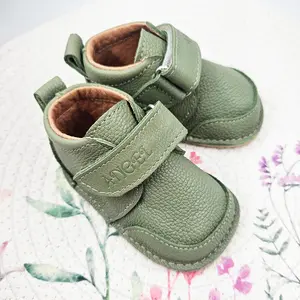 Pantofi copii, piele naturala, barefoot, primii pasi, talpa flexibila, culoare verde, Smiley_RO-500-6-17_Pebebe