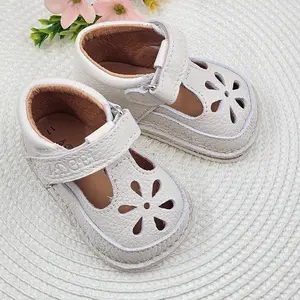 Sandale barefoot copii, piele naturala, primii pasi, talpa flexibila, crem- RO-502-1-22-