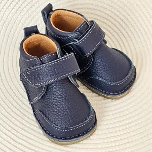Pantofi barefoot baieti, piele naturala, primii pasi, talpa flexibila, culoare bleumarin, Smiley_RO-500-2-22_Pebebe