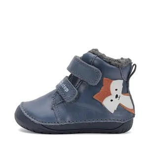 Ghete Barefoot baieti, D.D Step, piele naturala, captuseala din blana, albastru, pisica_W070-52301-20_Pebebe