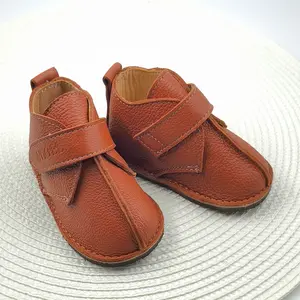 Ghete copii barefoot, piele naturală, primii pași, talpă flexibilă, maro_RO-121-5-17_Pebebe