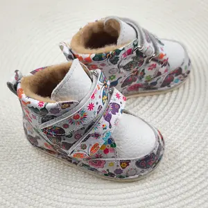Ghete copii Barefoot, piele naturala, captuseala din blana, talpa felxibila, print fluturi, Stuy_RO-115-13-23_Pebebe