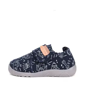 Pantofi copii de interior din material textil, barefoot, talpa flexibila, bleumarin cu imprimeu, D.D Step_C086-52717M-31_Pebebe