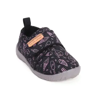 Pantofi copii de interior din material textil, barefoot, talpa flexibila, roz cu imprimeu, D.D Step_C086-52496AM-27_Pebebe