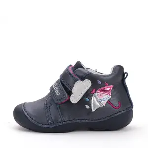 Pantofi D.D. Step fete, primii pasi, piele naturala, talpa flexibila, bleumarin cu umbreluta si norisor- S015-52650A-24-D.D. Step