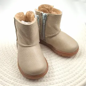 Cizme din piele pentru copii, primii pasi, talpa flexibila, imblanite, bej_RO-700-1-20_Pebebe