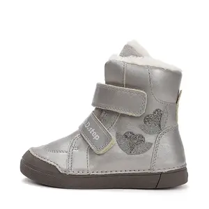 Ghete îmblănite D.D Step fete, înalte, piele naturală, talpă felxibilă, argintiu sidef - W068-52320AM-31-