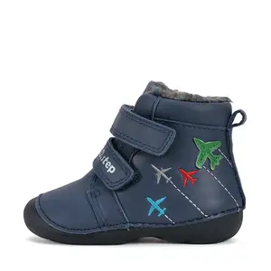 Ghete D.D Step baieti, piele naturala, talpa flexibila, imblanite, albastru cu avioane_W015-52347A-24_Pebebe