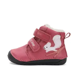 Ghete D.D Step fete, Barefoot, piele naturala, captuseala din blana, roz, emblema cu veverita - W070-52214B-25-