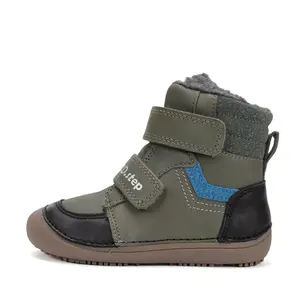 Ghete barefooot D.D Step baieti, piele naturala, talpa felxibilă, khaki cu negru- W063-52804M-30-D.D. Step