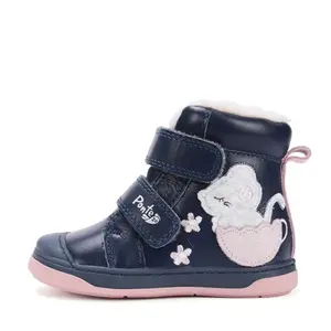 Ghete cu supinatie pentru fete, piele naturala, talpa ferma, captuseala blana ecologica, bleumarin , Ponte20 - DA07-5-2110-27-