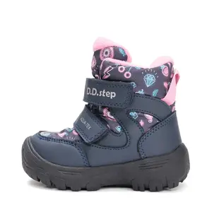 Ghete impermeabile D.D Step, captuseala din blana, Aqua-Tex, bleumarin cu print roz - P081-52616A-27-