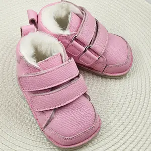 Ghete copii, barefoot, primii pasi, piele naturala, captuseala din blanita, talpa felxibila, roz_RO-22-19-24_Pebebe