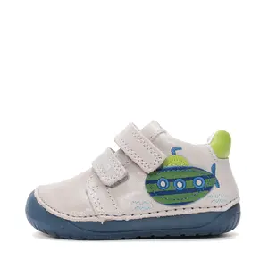 Pantofi Barefoot D.D. Step baieti, piele naturala, primii pasi, gri deschis, design submarin_S070-61420A-21_Pebebe