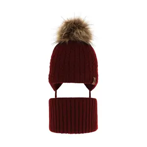 Set de iarnă pentru băieți, căciulă și fular-tub burgundy Indigo, cu mot_6454-10_Pebebe