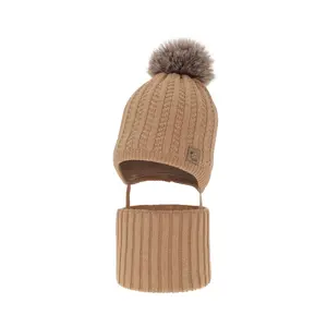 Set de iarnă pentru băieți, căciulă și fular-tub camel Endo, cu mot_7082-01_Pebebe