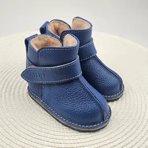 Cizme din piele pentru copii, barefoot, primii pași, talpa flexibila, imblanite, bleumarin_RO-106-7-17_Pebebe
