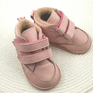 Ghete copii Barefoot, primii pasi, piele naturala, captuseala din blana, talpa felxibila, roz, Stuy_RO-115-2-21_Pebebe