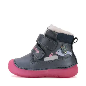Ghete D.D Step fete, piele naturala, imblanit, talpa flexibila si fluorescenta, bleumarin, design cu pasari - W082-52314-25-