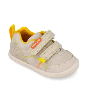 Pantofi Barefoot Biomecanics Wider Canvas cu Dublu Scai - Bej cu Accente Portocalii_262190-C891-21_Pebebe
