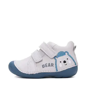 Pantofi D.D. Step băieți, primii pasi, piele naturala, talpa flexibila, gri cu urs_S015-61472B-19_Pebebe