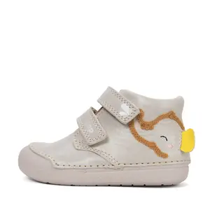 Pantofi D.D. Step baieți, piele naturala, primii pași, talpa felxibilă, crem, design elefant_S066-61158-24_Pebebe